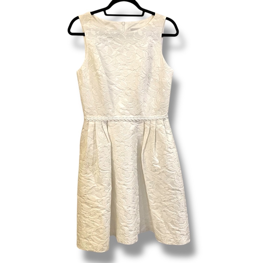 Lotus Grace dropped waist, white jacquard lined back zip, sleeveless dress. Sz6